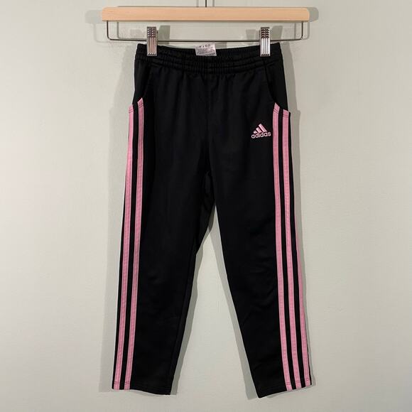 Adidas Girl's Black & Pink 3 Striped Straight Leg Sweatpants Size 6 - Picture 1 of 5